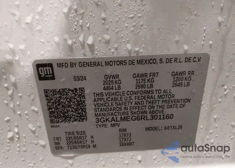 2024 GMC Terrain Fwd Sle z USA, uszkodzony, nr VIN 3GKALMEG6RL301160
